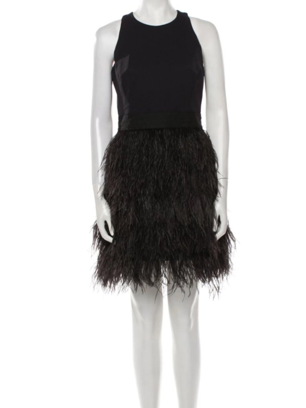 Milly Blair black sleeveless w/ feather skirt mini dress Sz 6 Made in USA